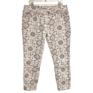 Free People Boho Print Cream Denim Ankle Pants  Size 29